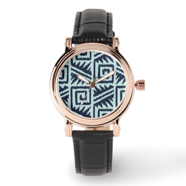 Ikat Aztec Pattern - Indigo and Light Blue Watch (Front)