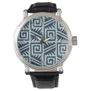 Ikat Aztec Pattern - Indigo and Light Blue Watch