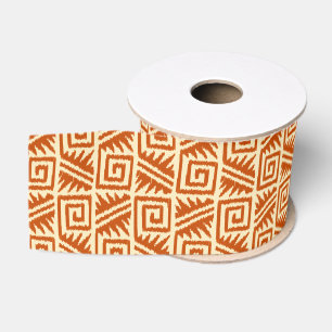 Ikat Aztec Pattern - Mandarin and Light Orange Grosgrain Ribbon