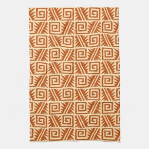 Ikat Aztec Pattern - Mandarin and Light Orange Tea Towel