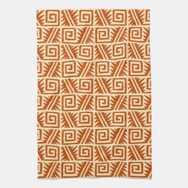 Ikat Aztec Pattern - Mandarin and Light Orange Tea Towel (Vertical)
