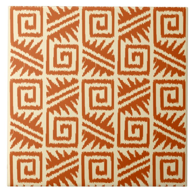 Ikat Aztec Pattern - Mandarin and Light Orange Tile (Front)