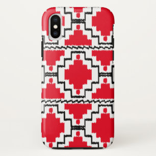 Ikat Aztec Pattern - Red, Black and White iPhone XS Case