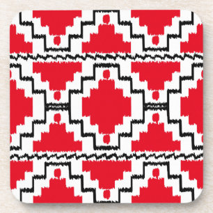 Ikat Aztec Pattern - Red, Black and White Coaster