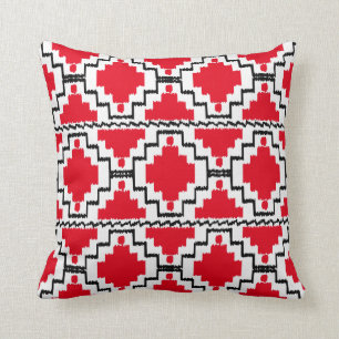 Ikat Aztec Pattern - Red, Black and White Cushion
