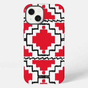 Ikat Aztec Pattern - Red, Black and White iPhone 13 Case