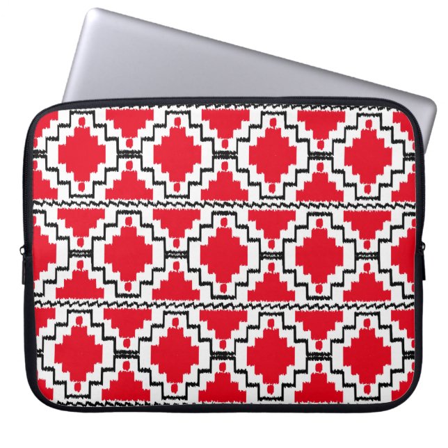 Ikat Aztec Pattern - Red, Black and White Laptop Sleeve (Front)