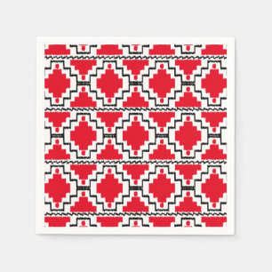 Ikat Aztec Pattern - Red, Black and White Napkin