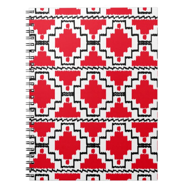 Ikat Aztec Pattern - Red, Black and White Notebook (Front)