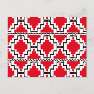 Ikat Aztec Pattern - Red, Black and White Postcard