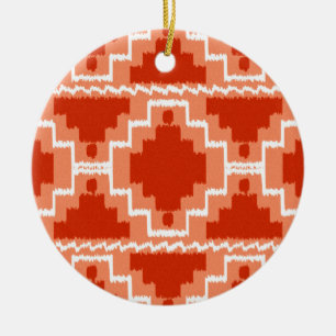 Ikat Aztec Pattern - Rust, Orange and white Ceramic Tree Decoration