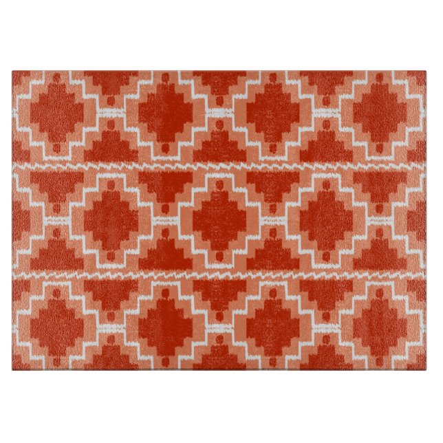 Ikat Aztec Pattern - Rust, Orange and white Cutting Board (Front)