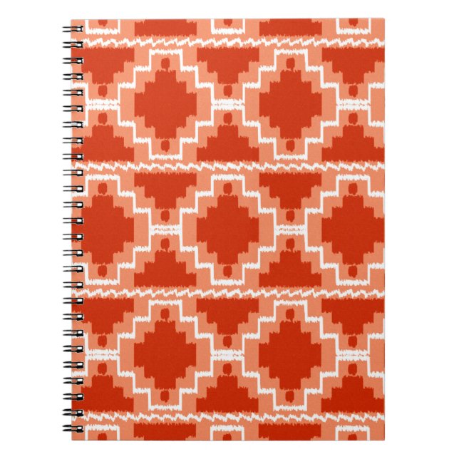 Ikat Aztec Pattern - Rust, Orange and white Notebook (Front)