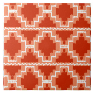 Ikat Aztec Pattern - Rust, Orange and white Tile