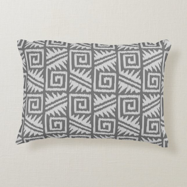 Ikat Aztec Pattern - Shades of Grey / Grey Decorative Cushion (Back)