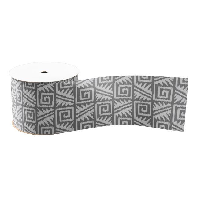 Ikat Aztec Pattern - Shades of Grey / Grey Grosgrain Ribbon (Spool)