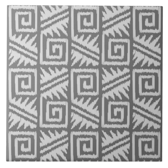Ikat Aztec Pattern - Shades of Grey / Grey Tile (Front)