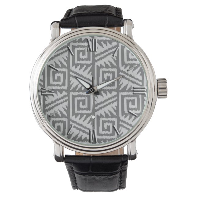 Ikat Aztec Pattern - Shades of Grey / Grey Watch (Front)