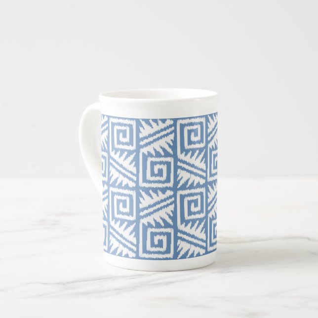 Ikat Aztec Pattern - Sky Blue and White Bone China Mug (Front Left)