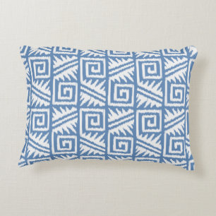 Ikat Aztec Pattern - Sky Blue and White Decorative Cushion