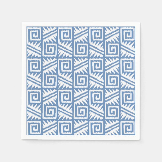 Ikat Aztec Pattern - Sky Blue and White Napkin (Front)