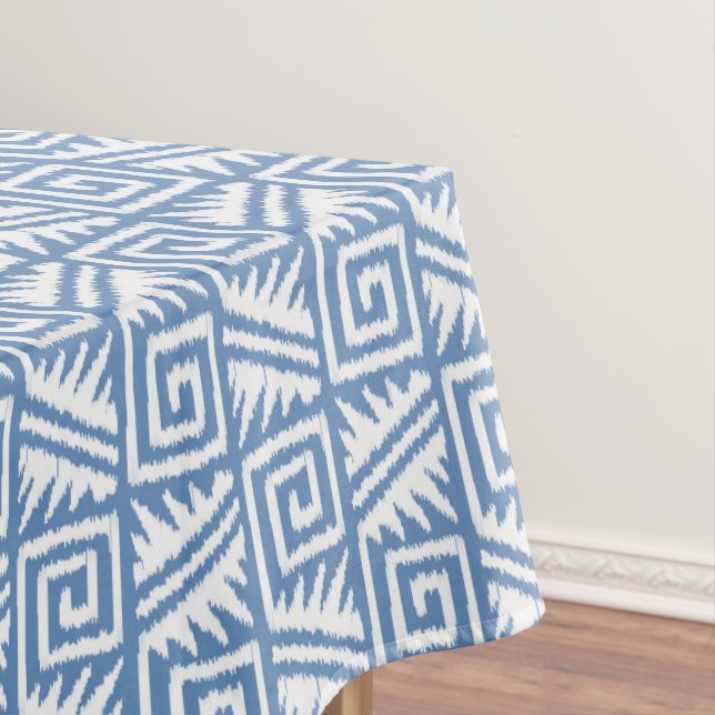 Ikat Aztec Pattern - Sky Blue and White Tablecloth (In Situ)