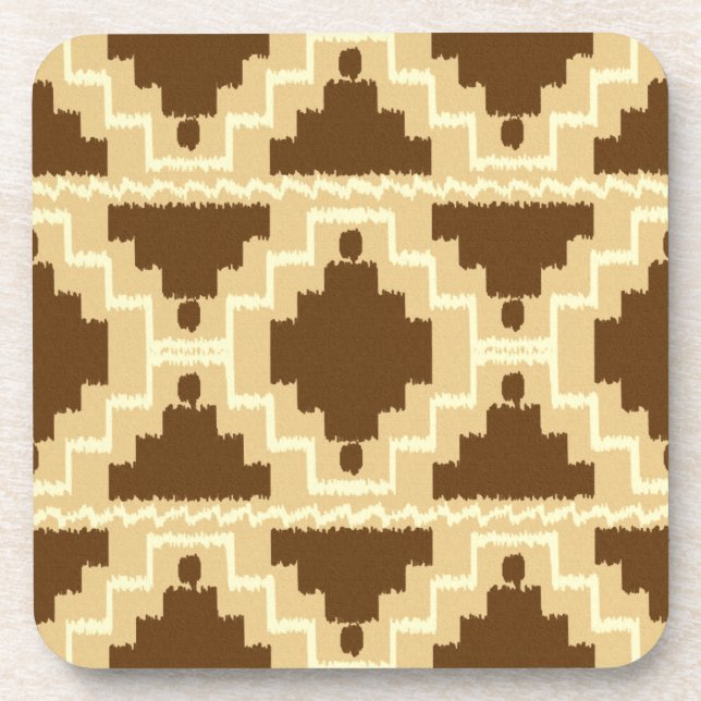 Ikat Aztec Pattern - Tan, brown and cream Coaster (Front)
