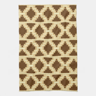 Ikat Aztec Pattern - Tan, brown and cream Tea Towel