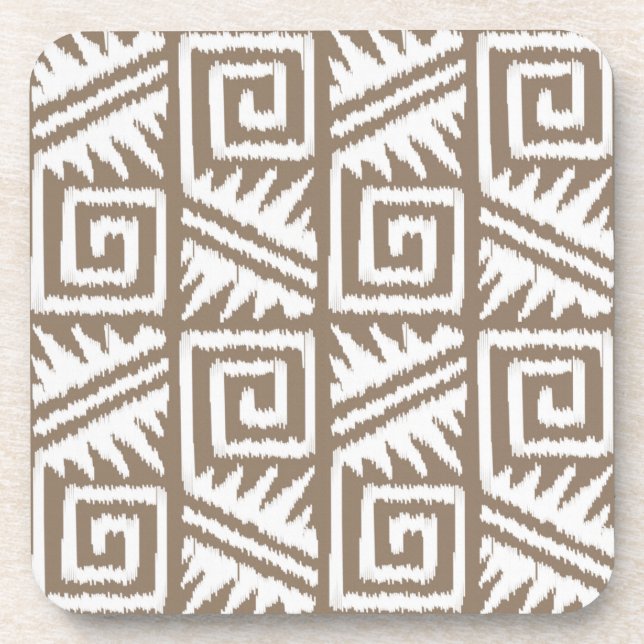 Ikat Aztec Pattern - Taupe Tan and Cream Coaster (Front)