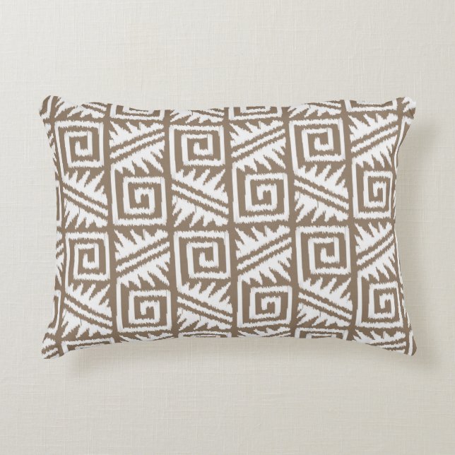 Ikat Aztec Pattern - Taupe Tan and Cream Decorative Cushion (Front)