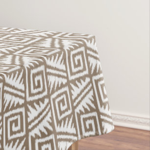 Ikat Aztec Pattern - Taupe Tan and Cream Tablecloth