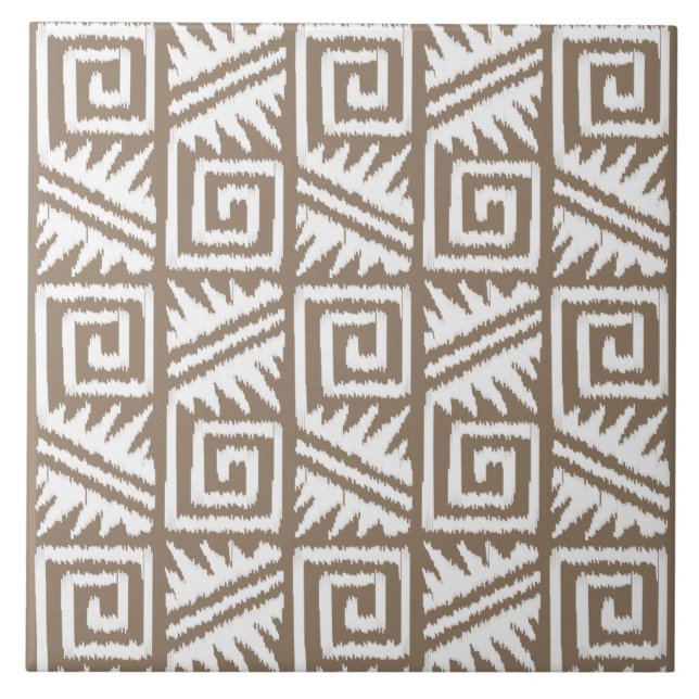Ikat Aztec Pattern - Taupe Tan and Cream Tile (Front)