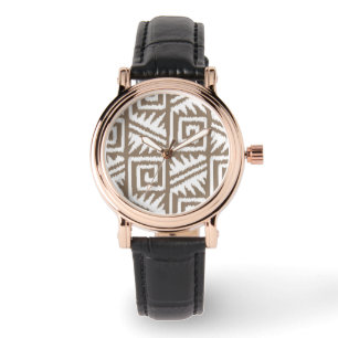 Ikat Aztec Pattern - Taupe Tan and Cream Watch