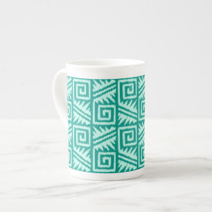 Ikat Aztec Pattern - Turquoise and Aqua Bone China Mug