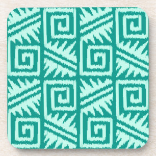 Ikat Aztec Pattern - Turquoise and Aqua Coaster