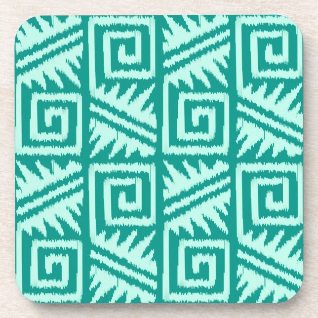 Ikat Aztec Pattern - Turquoise and Aqua Coaster (Front)