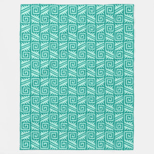 Ikat Aztec Pattern - Turquoise and Aqua Fleece Blanket