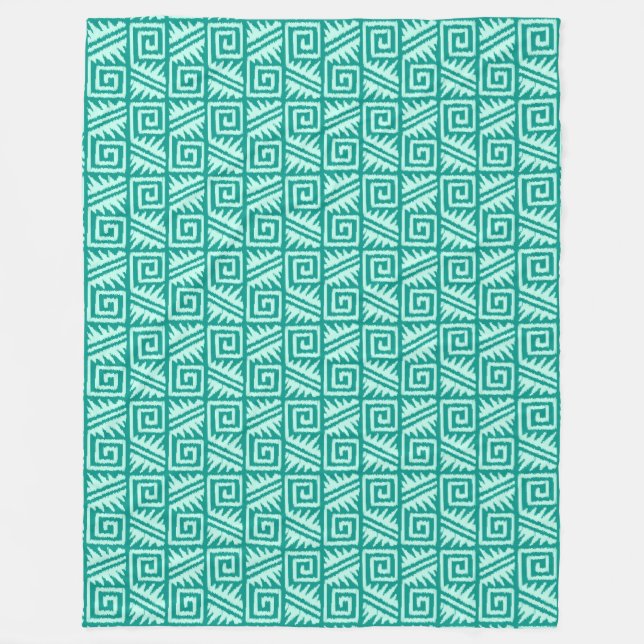 Ikat Aztec Pattern - Turquoise and Aqua Fleece Blanket (Front)