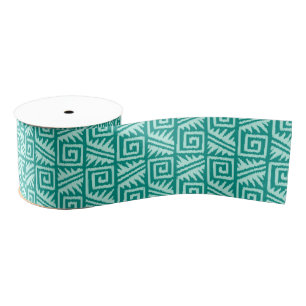 Ikat Aztec Pattern - Turquoise and Aqua Grosgrain Ribbon