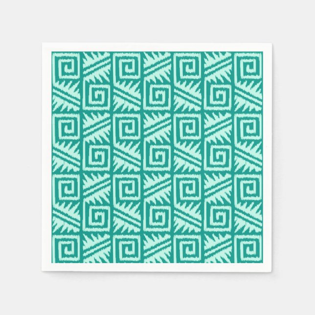 Ikat Aztec Pattern - Turquoise and Aqua Napkin (Front)