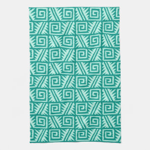 Ikat Aztec Pattern - Turquoise and Aqua Tea Towel