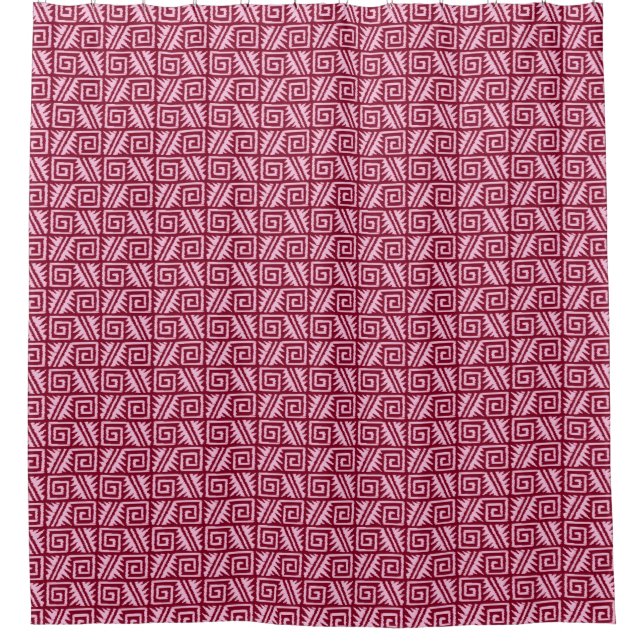 Ikat Aztec Tribal - Burgundy and Pink Shower Curtain (Front)
