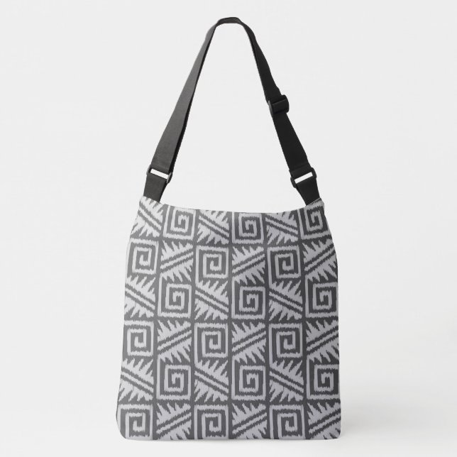 Ikat Aztec Tribal - Charcoal and Silver Grey Crossbody Bag (Front)