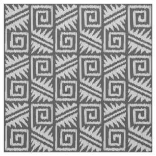 Ikat Aztec Tribal - Charcoal and Silver Grey Fabric
