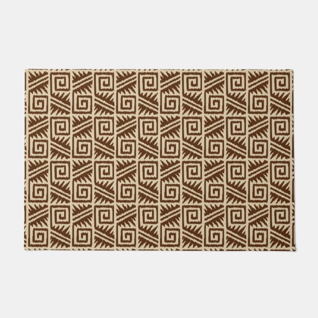 Ikat Aztec Tribal, Chocolate Brown and Tan Doormat (Front)