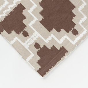 Ikat Aztec Tribal - Chocolate Brown and Taupe Fleece Blanket