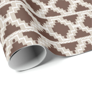 Ikat Aztec Tribal - Chocolate Brown and Taupe Wrapping Paper