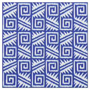 Ikat Aztec Tribal - Cobalt Blue and White Fabric