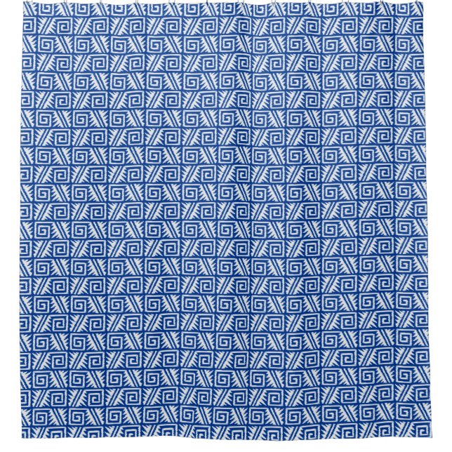 Ikat Aztec Tribal - Cobalt Blue and White Shower Curtain (Front)