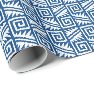 Ikat Aztec Tribal - Cobalt Blue and White Wrapping Paper
